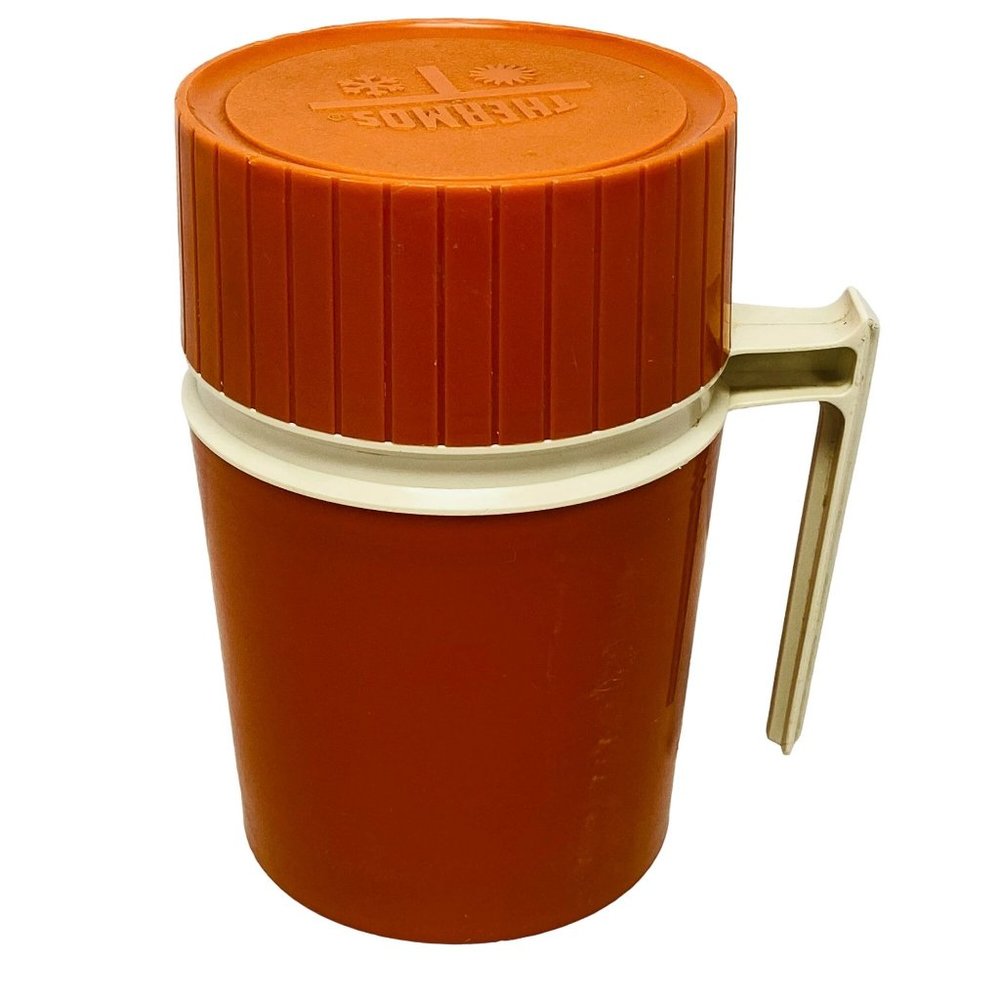 Vintage Thermos 10oz Insulated Hot or Cold Food Cup Orange King Seely Model 7002